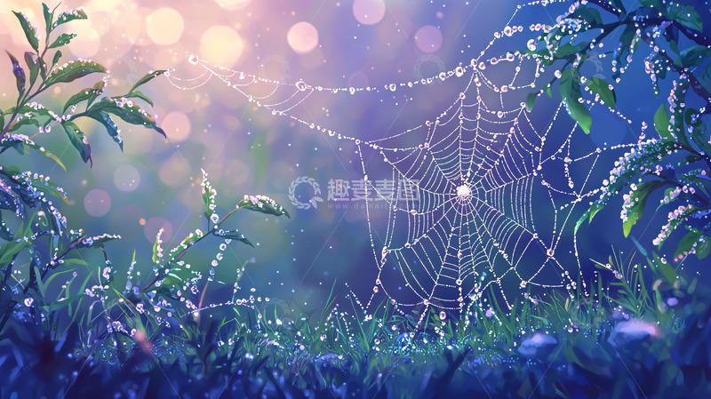 高清大图下载【趣麦麦图】清晨露珠蜘蛛网