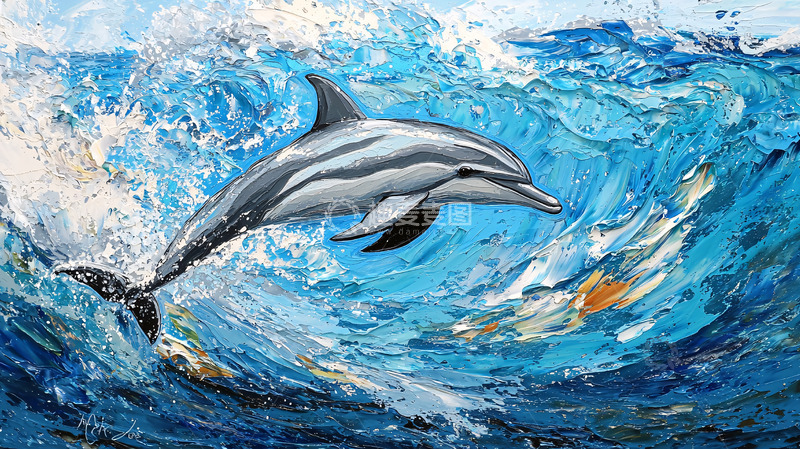 高清大图下载【趣麦麦图】海豚跃出海浪
