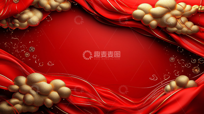 高清大图下载【趣麦麦图】红色绸缎和金色装饰背景