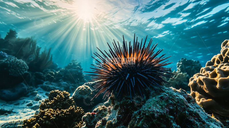 高清大图下载【趣麦麦图】阳光透过海水照射海胆