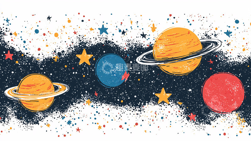 高清大图下载【趣麦麦图】手绘宇宙行星图案