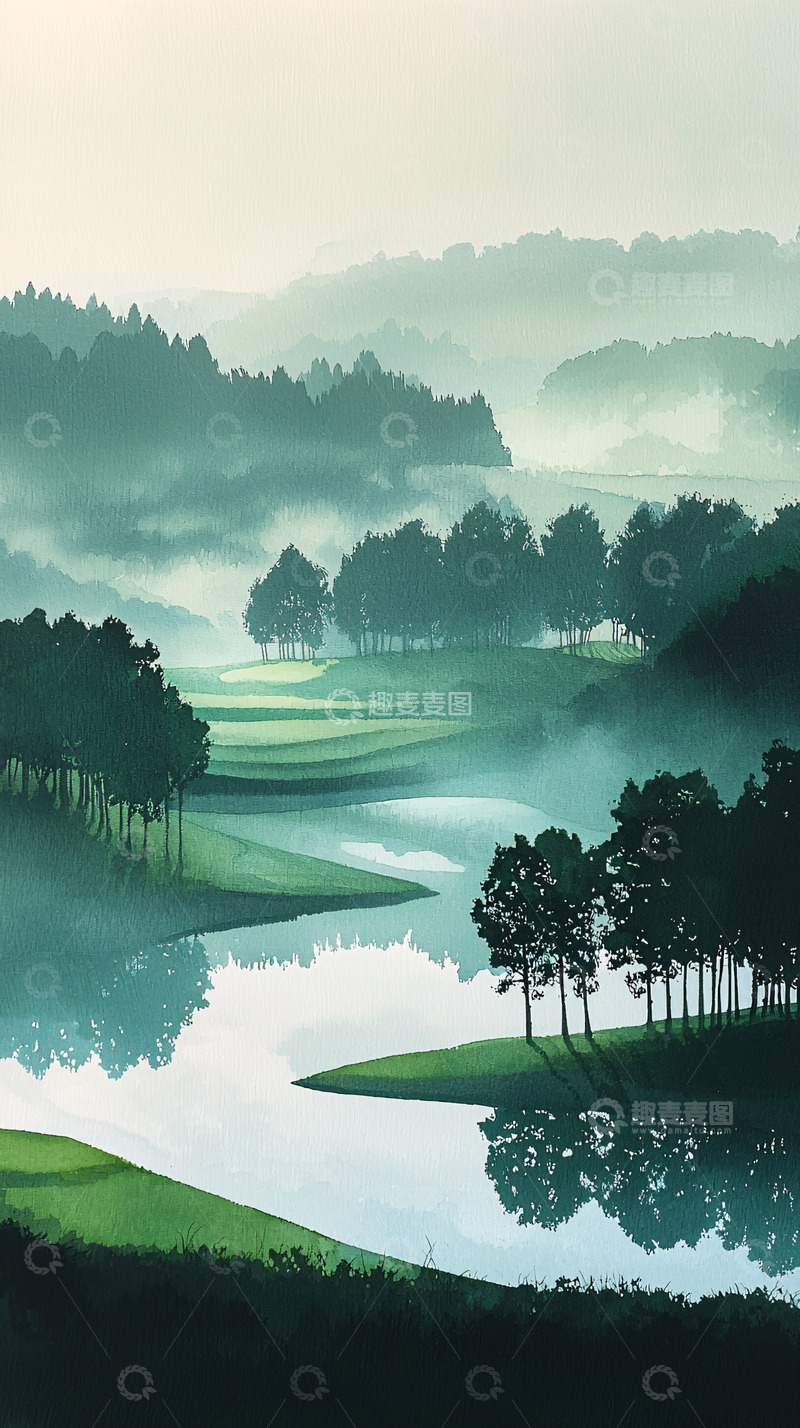 高清大图下载【趣麦麦图】清晨雾气缭绕山谷