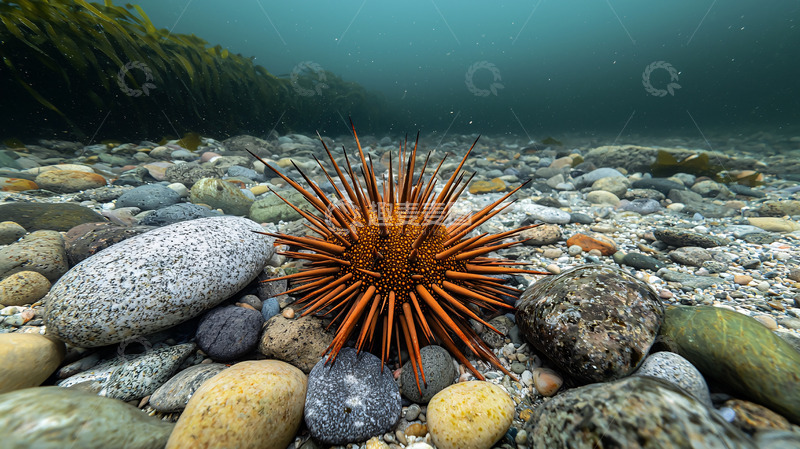 高清大图下载【趣麦麦图】海底橙色海胆石子滩