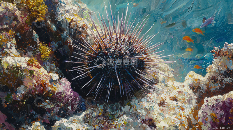 高清大图下载【趣麦麦图】海胆在珊瑚礁中