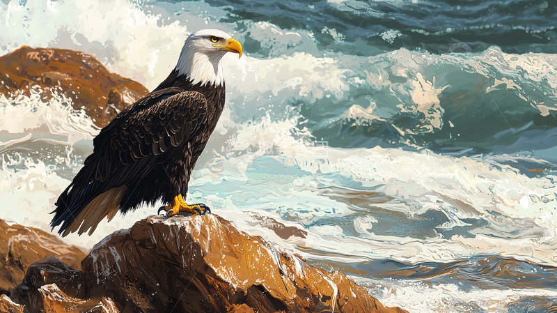 高清大图下载【趣麦麦图】海边岩石上雄鹰