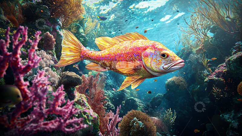 高清大图下载【趣麦麦图】珊瑚礁里的红色鱼