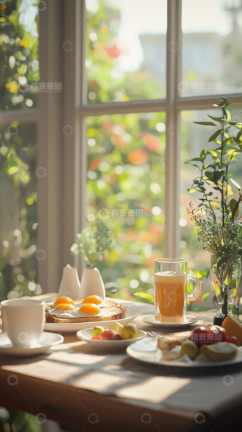 高清大图下载【趣麦麦图】阳光洒进窗台的早餐