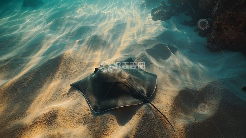 高清大图下载【趣麦麦图】海底沙地上的魔鬼鱼