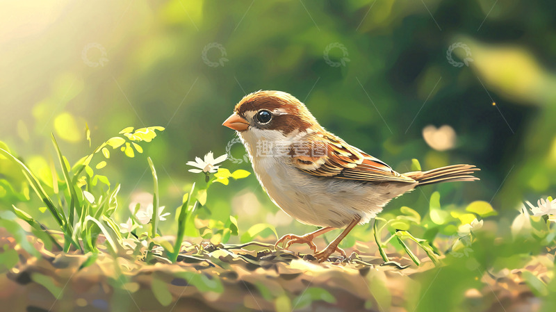 高清大图下载【趣麦麦图】阳光下的小麻雀