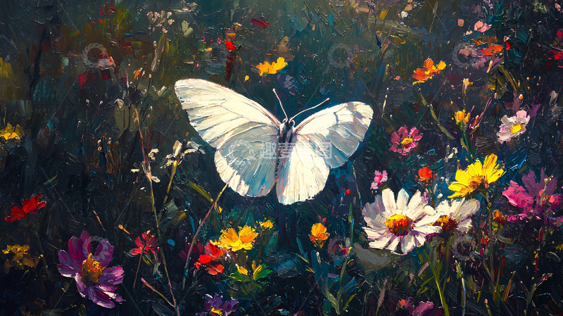 高清大图下载【趣麦麦图】白蝴蝶花海油画
