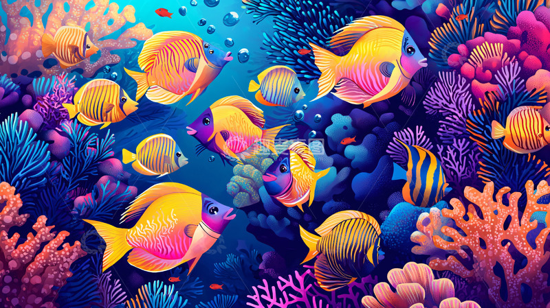 高清大图下载【趣麦麦图】色彩斑斓的热带鱼群