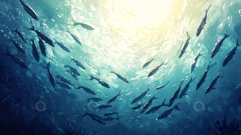 高清大图下载【趣麦麦图】阳光透过海水鱼群