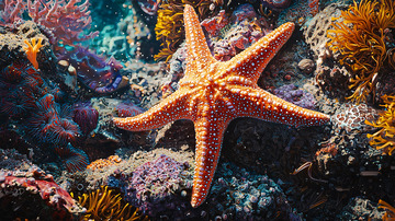 彩色海星礁石特写