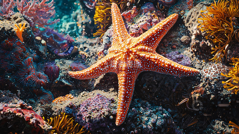 高清大图下载【趣麦麦图】彩色海星礁石特写