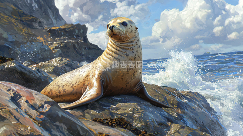 高清大图下载【趣麦麦图】海豹岩石海岸线