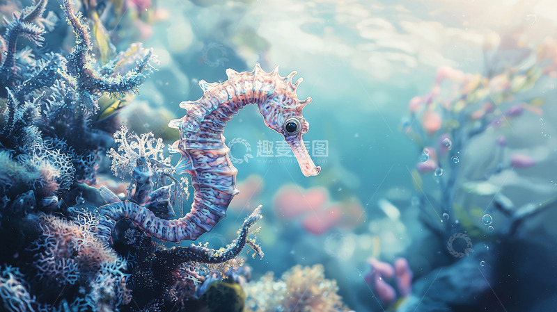 高清大图下载【趣麦麦图】海马在珊瑚礁中