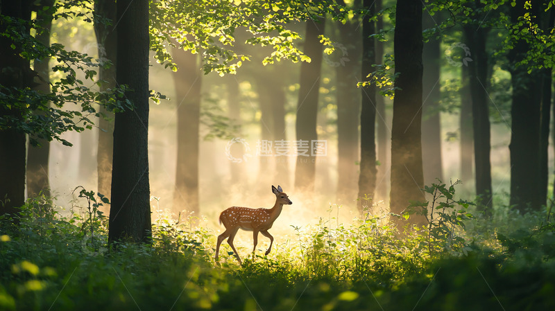 高清大图下载【趣麦麦图】阳光森林小鹿