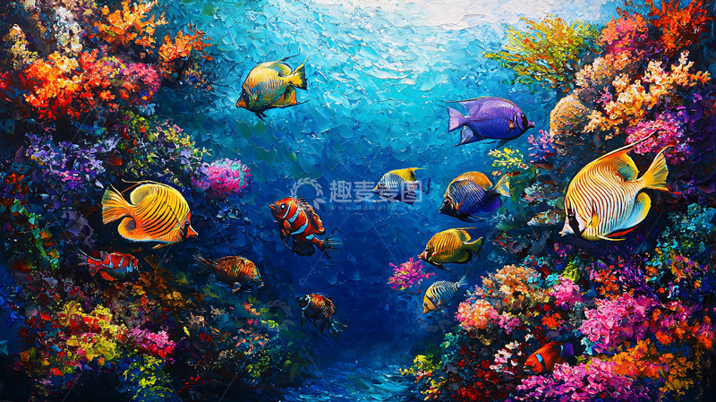 高清大图下载【趣麦麦图】色彩斑斓的珊瑚礁鱼群