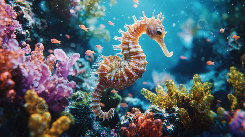 高清大图下载【趣麦麦图】海马在珊瑚礁中