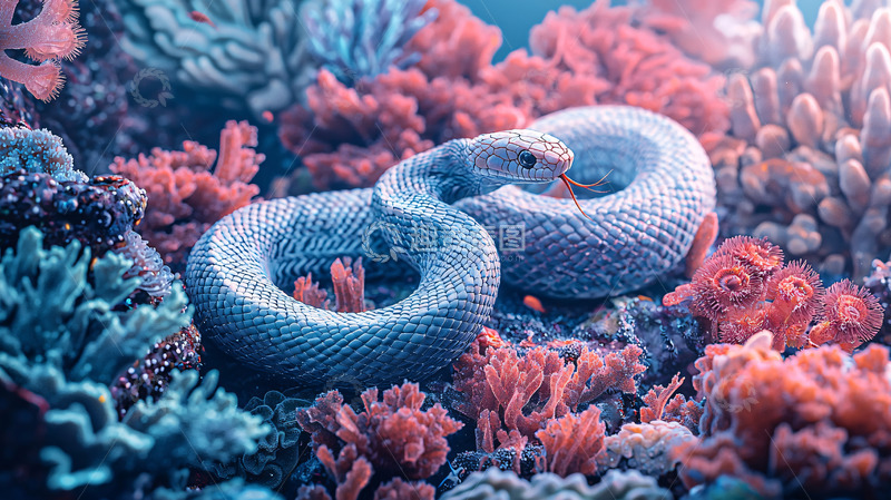 蓝色珊瑚蛇高清图片