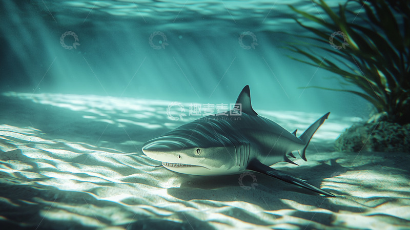 高清大图下载【趣麦麦图】浅海沙地上的黑鳍礁鲨