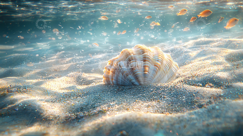 高清大图下载【趣麦麦图】阳光下水底贝壳