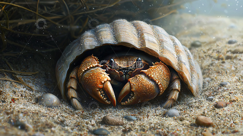 高清大图下载【趣麦麦图】寄居蟹藏在贝壳里