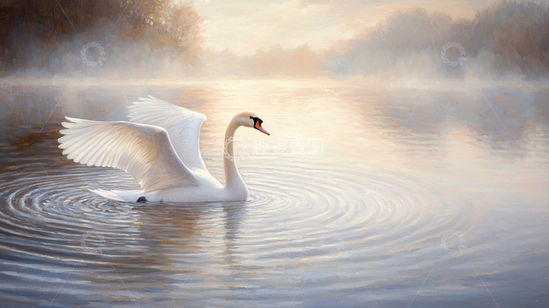 高清大图下载【趣麦麦图】清晨薄雾中优雅的天鹅