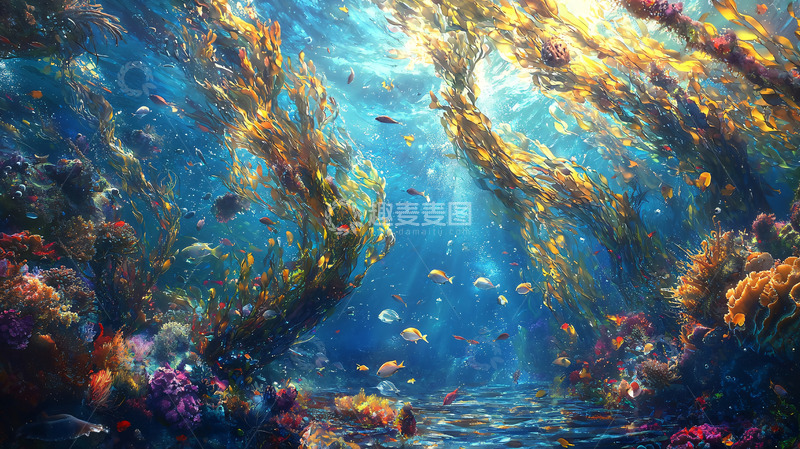 高清大图下载【趣麦麦图】阳光照射下的海藻森林