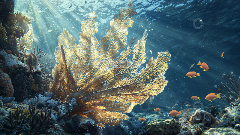 高清大图下载【趣麦麦图】阳光透过海水照射珊瑚