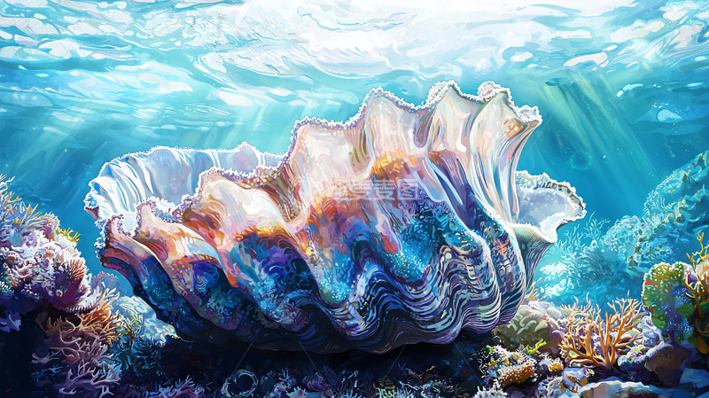 高清大图下载【趣麦麦图】阳光下的巨型砗磲贝