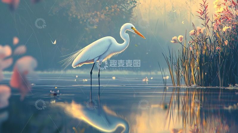 高清大图下载【趣麦麦图】晨光中优雅的白鹭
