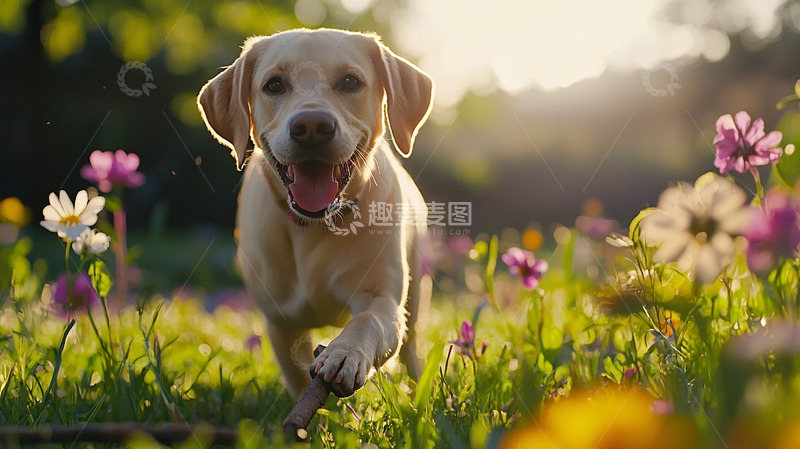 高清大图下载【趣麦麦图】阳光下奔跑的拉布拉多犬