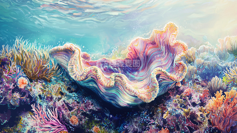 高清大图下载【趣麦麦图】珊瑚礁巨型蛤蜊
