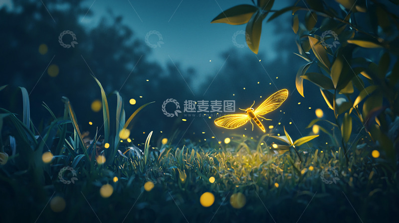 高清大图下载【趣麦麦图】夜空中发光的萤火虫