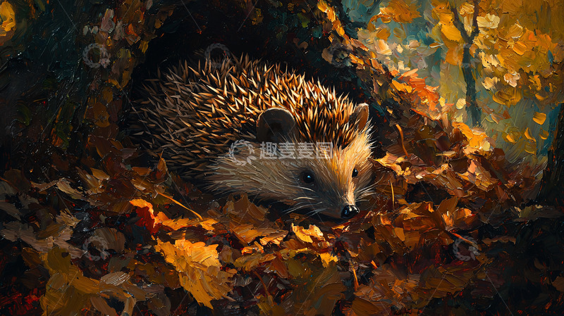 高清大图下载【趣麦麦图】秋天树林里的刺猬