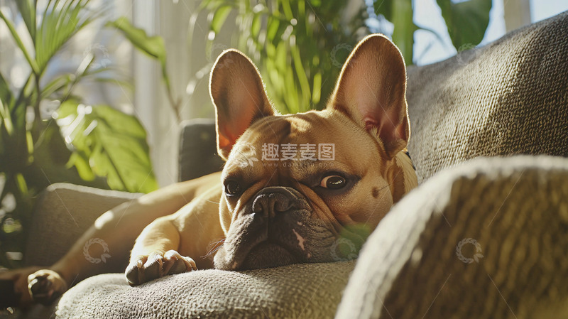 高清大图下载【趣麦麦图】法斗犬室内慵懒休憩