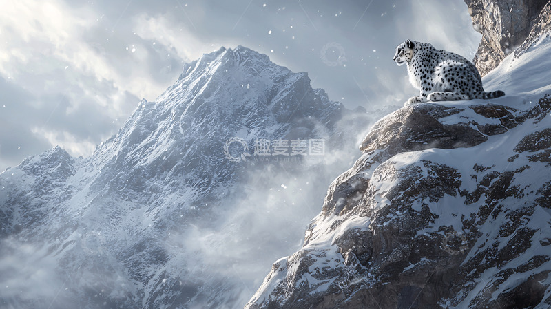 高清大图下载【趣麦麦图】雪山之巅的雪豹