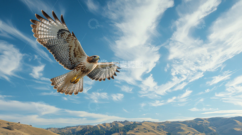 高清大图下载【趣麦麦图】红尾鹰在蓝天下翱翔
