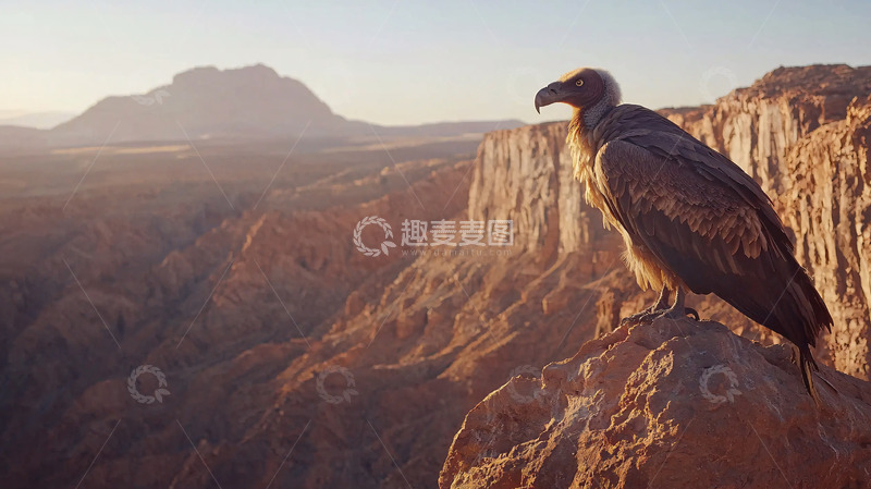 高清大图下载【趣麦麦图】秃鹰悬崖日出峡谷景观