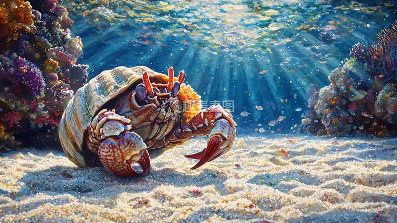 高清大图下载【趣麦麦图】海底珊瑚礁寄居蟹