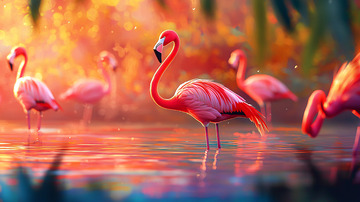 火烈鸟日落剪影