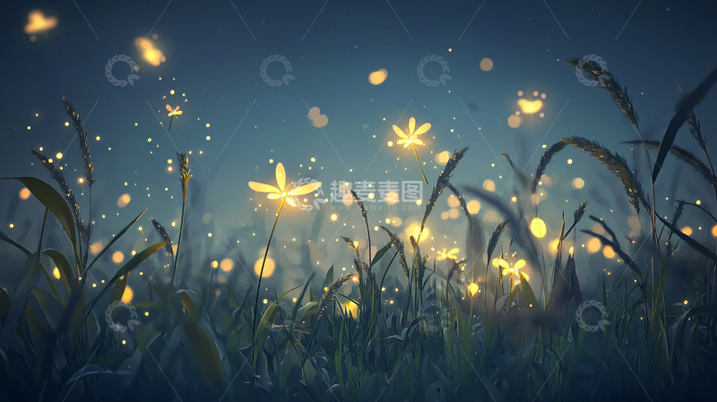 高清大图下载【趣麦麦图】萤火虫飞舞的梦幻草地