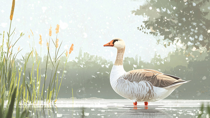 高清大图下载【趣麦麦图】清晨湖边一只灰雁