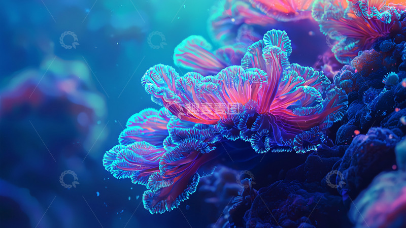 高清大图下载【趣麦麦图】梦幻蓝色珊瑚礁特写
