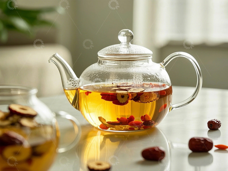 高清大图下载【趣麦麦图】养生泡茶壶红枣枸杞片