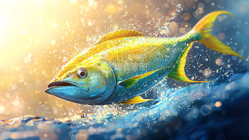高清大图下载【趣麦麦图】跃水金黄鱼高清图片
