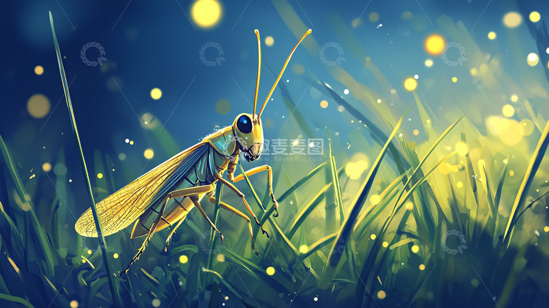 高清大图下载【趣麦麦图】夜色中的螳螂