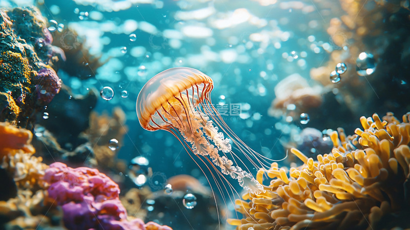 高清大图下载【趣麦麦图】阳光下的橙色水母