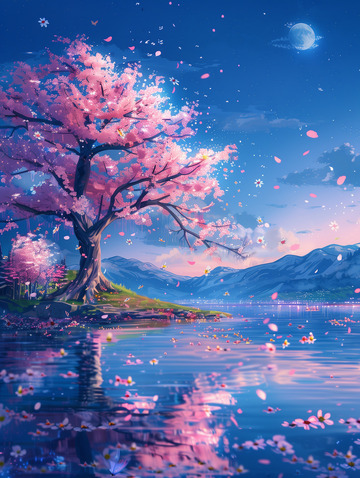 花影倒影湖水中